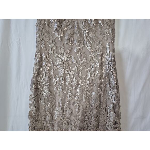 Tadashi Shoji Womens Sequin Lace Tan Wedding Party Evening Maxi Gown US 12 - Picture 3 of 9